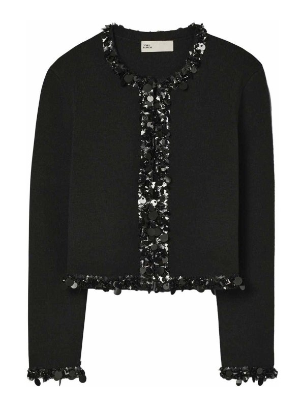 TORY BURCH: cardigans - Sequined Wool Caridgan