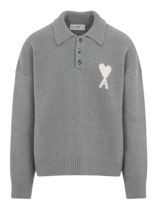 AMI PARIS: polo shirts - Ami De Coeur Wool Polo Shirt