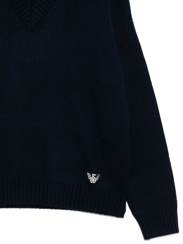 EMPORIO ARMANI: Strickpullover mit V-Ausschnitt online - V-Pullover - Blau
