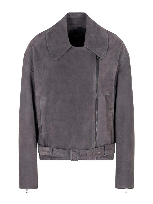 EMPORIO ARMANI: Chaquetas de cuero - Chaqueta De Cuero - Gris