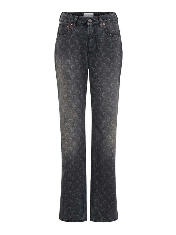 MARINE SERRE: Jeans à jambe droite - Jean Droit - Gris