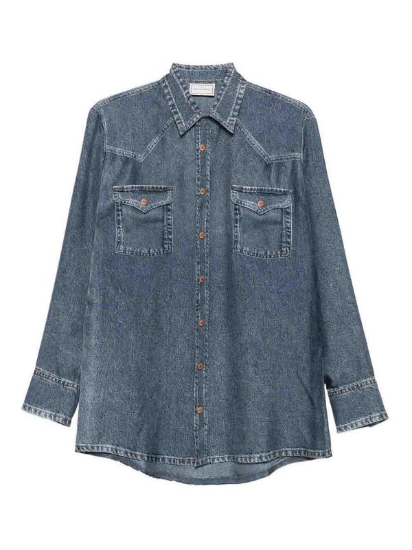 PIERRE-LOUIS MASCIA: casual jackets - Denim Print Silk Shirt