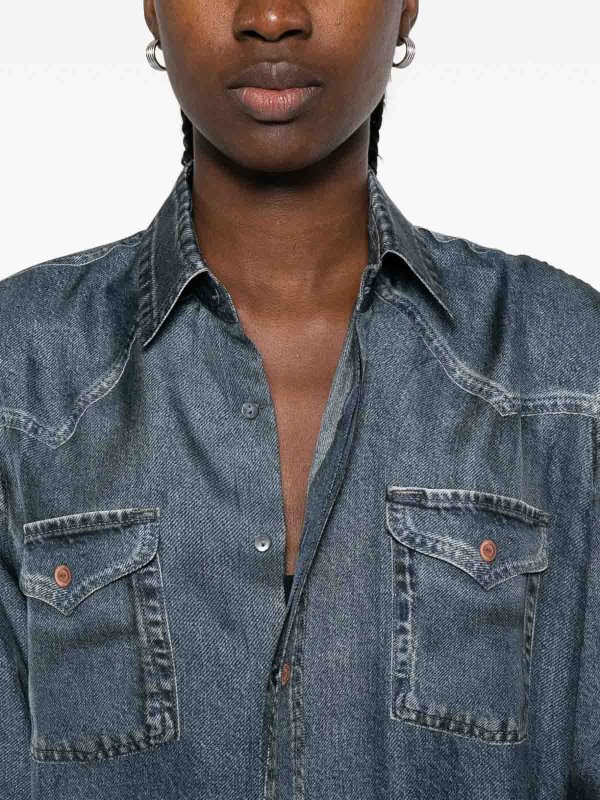 PIERRE-LOUIS MASCIA: casual jackets online - Denim Print Silk Shirt