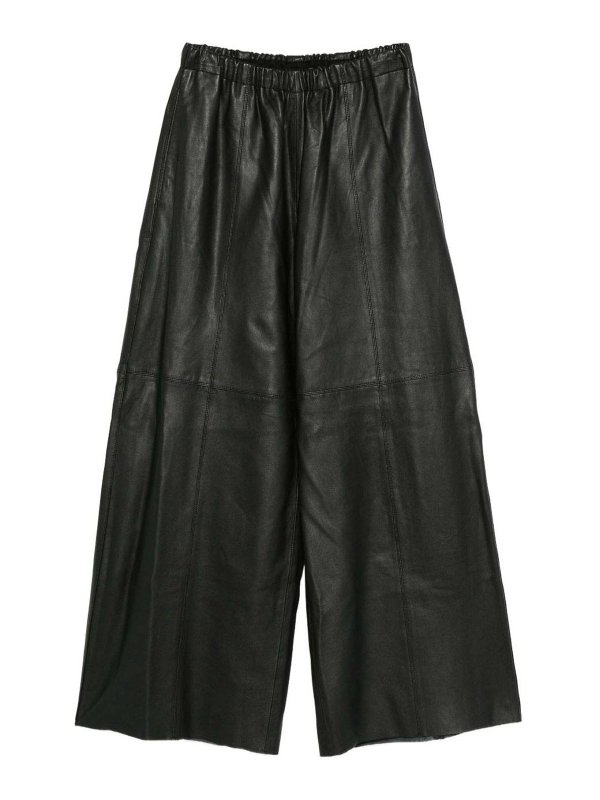 ALYSI: casual trousers - Leather Wide-Leg Trousers