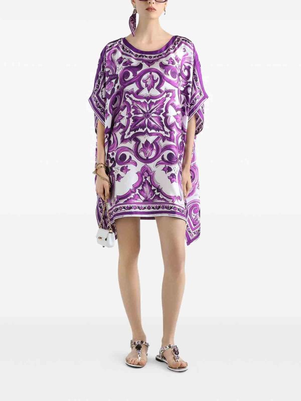 DOLCE & GABBANA: flared jeans online - Maiolica Print Silk Kaftan