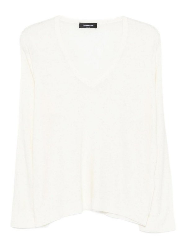 FABIANA FILIPPI: Suéteres con cuello pico - Suéter Cuello Redondo - Blanco