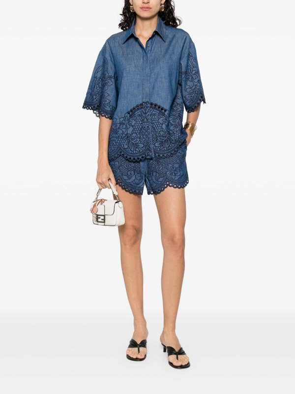 The Best Shops ZIMMERMANN: pantaloni shorts - Shorts in denim con ricamo Coco