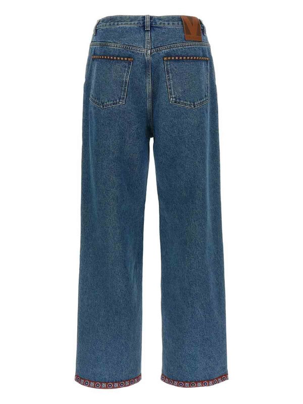 VALENTINO: straight leg jeans online - Embroidered Denim Jeans