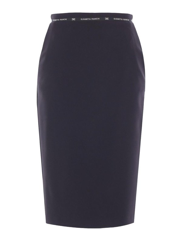 ELISABETTA FRANCHI: Knee length skirts & Midi - Skirt In Crpe Fabric With Logo Ribbon