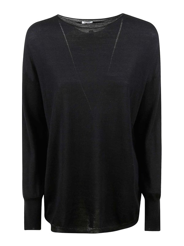 ASPESI: Strickpullover mit Rundhalsausschnitt - Rundhalspullover - Schwarz