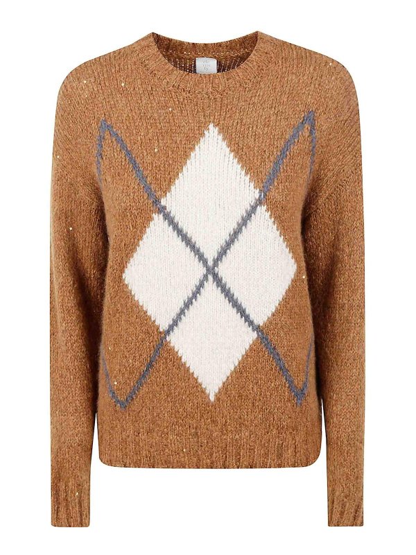 ELEVENTY: Suéteres con cuello pico - Suéter Cuello Redondo - Beis