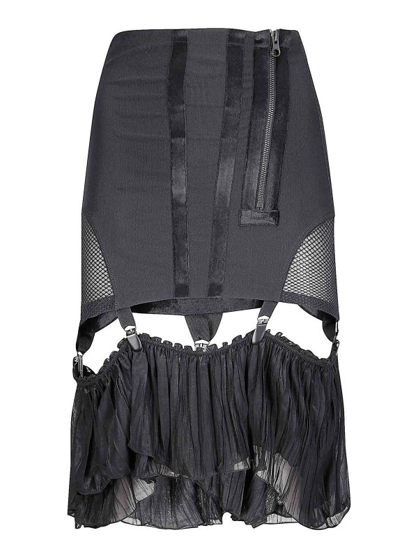 KNWLS: Knee length skirts & Midi - Mesh Girdle Skirt With Velvet Tape Details