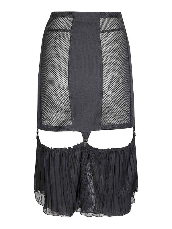 KNWLS: Knee length skirts & Midi online - Mesh Girdle Skirt With Velvet Tape Details