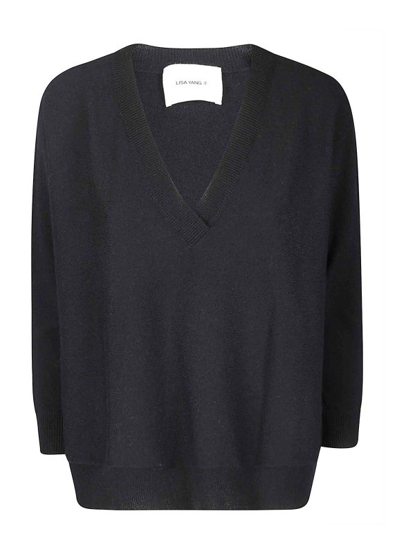 LISA YANG: Strickpullover mit Rundhalsausschnitt - Rundhalspullover - Schwarz