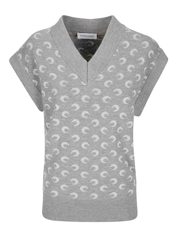 MARINE SERRE: Gilets tricot - Gilet - Gris