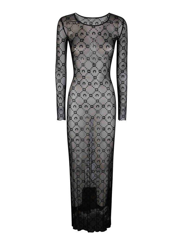 MARINE SERRE: crew necks - Moonogram Mesh Flock Ls Long Crewneck Dress