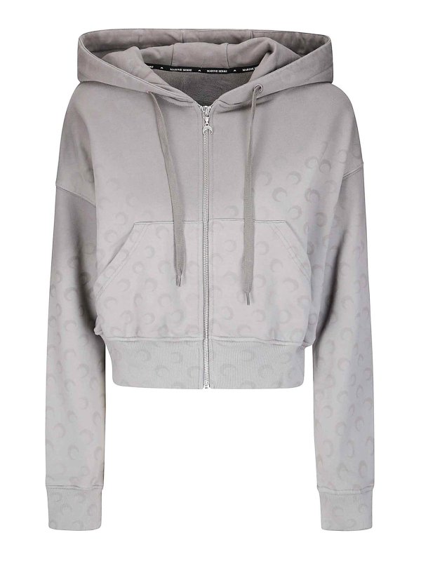 MARINE SERRE: Sweatshirts & Sweaters - Faded Moon Fleece Cropped Zipped Hoodie
