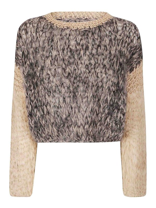 OF HANDMADE: Strickpullover mit Rundhalsausschnitt - Rundhalspullover - Braun