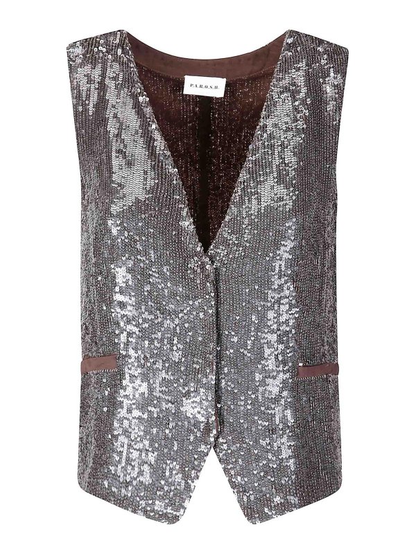 P.A.R.O.S.H.: ベスト＆チョッキ - ウェストコート/ジレ - ブラウン