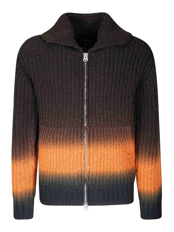 Sacai: cardigans - Garment Dye Wool Knit Cardigan