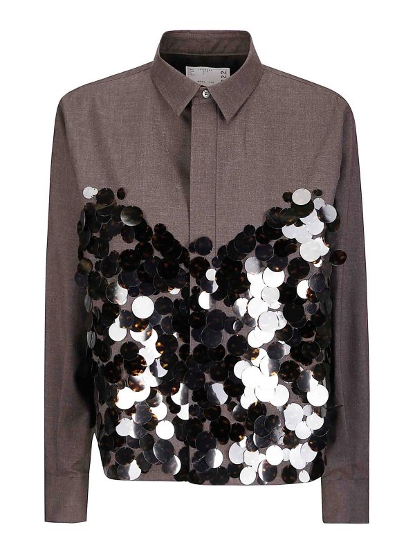 Sacai: shirts - Suiting X Sequin Embroidery Shirt