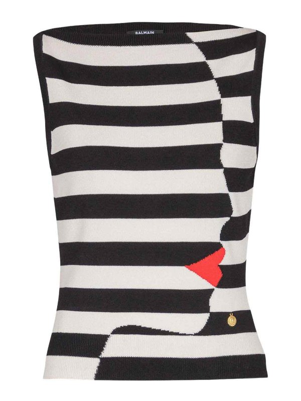 Balmain: Tops & Tank tops - Face Marinire Knitted Top