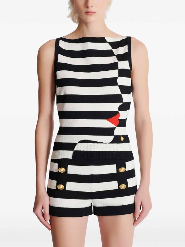 The Best Shops Balmain: Tops & Tank tops - Face Marinire Knitted Top