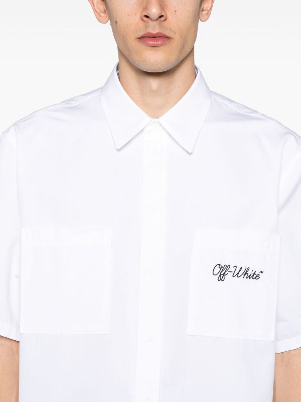 OFF-WHITE: camicie online - Camicia con ricamo bianco sporco