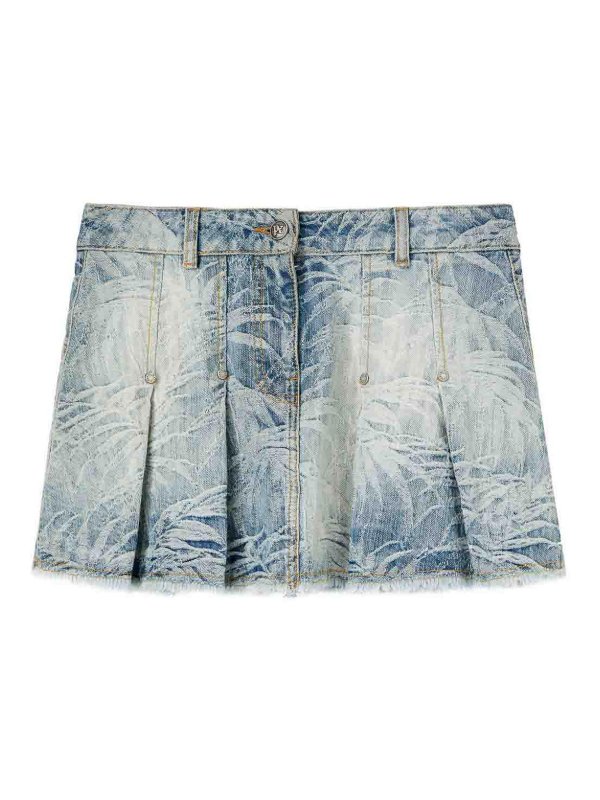 Palm Angels: mini skirts - Denim Mini Skirt With Jacquard Palms