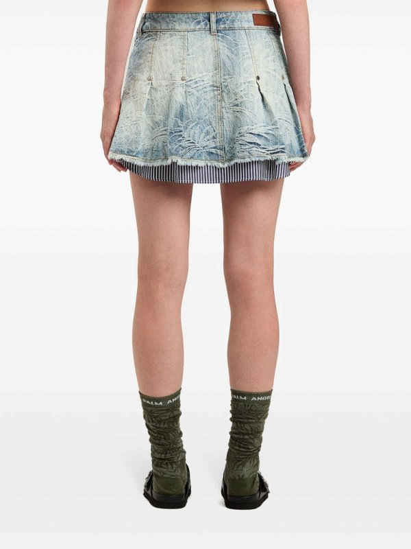 Palm Angels: mini skirts online - Denim Mini Skirt With Jacquard Palms