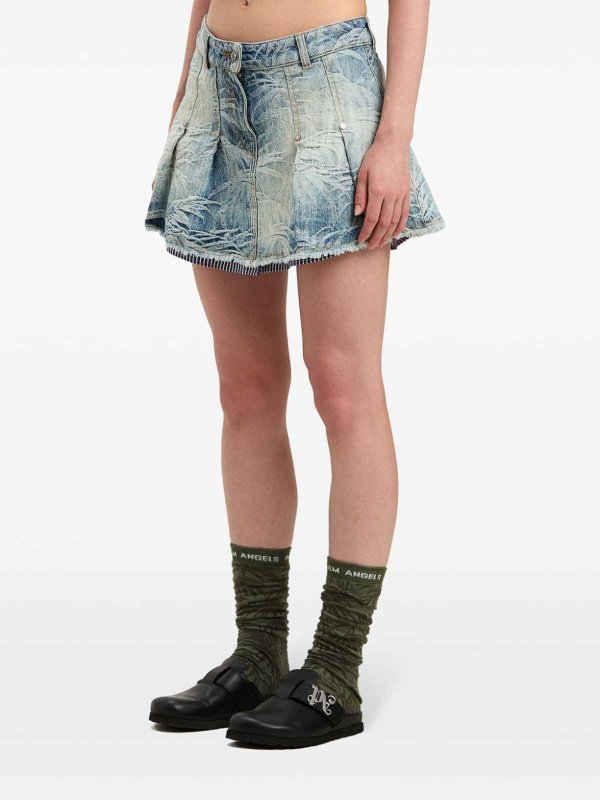 The Best Shops Palm Angels: mini skirts - Denim Mini Skirt With Jacquard Palms