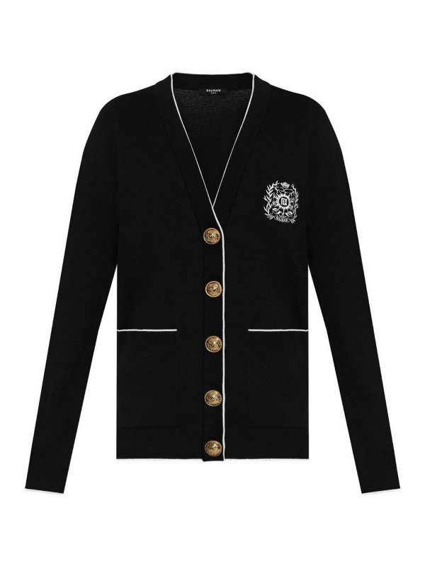 Balmain: cardigans - Cardigan Sweater With Silk Embroidery