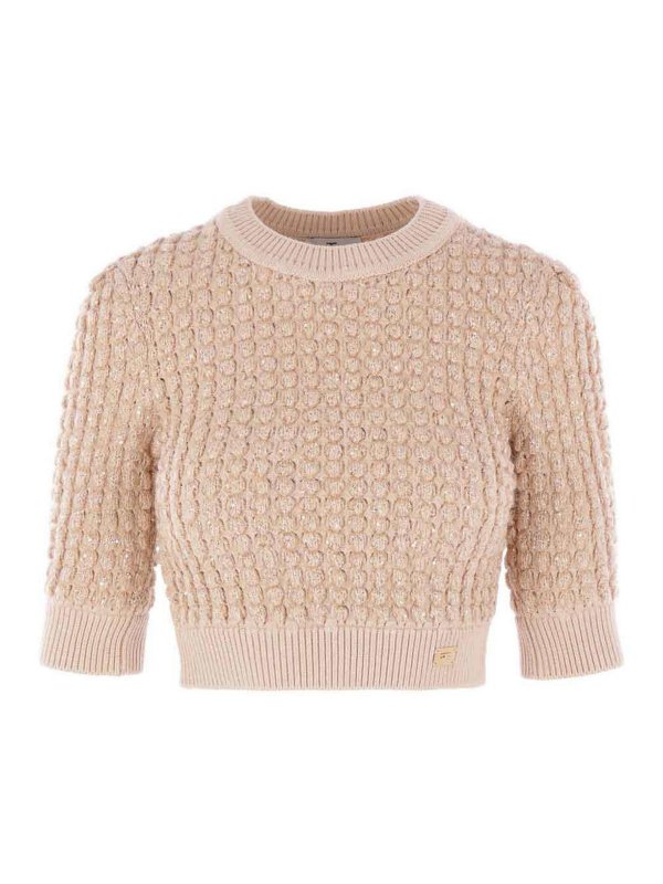 ELISABETTA FRANCHI: Top e canotte - Top in maglia bouclÃ© con paillettes