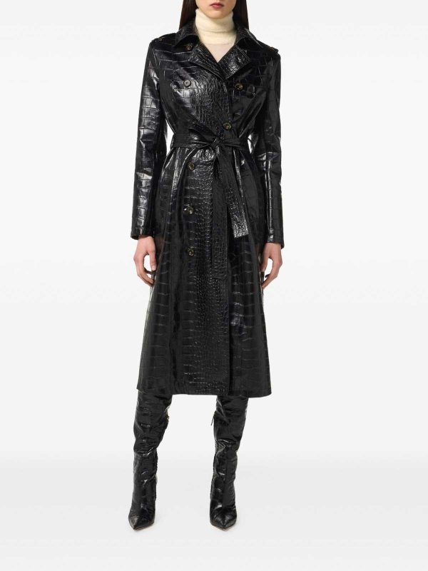 The Best Shops ELISABETTA FRANCHI: trench coats - Double-Breasted Crocodile-Effect Trench Coat