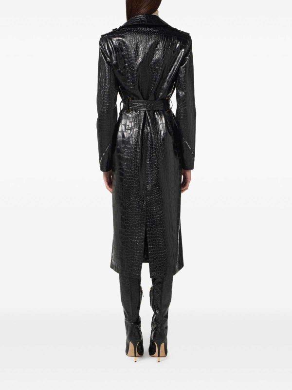 Double-Breasted Crocodile-Effect Trench Coat shop online: ELISABETTA FRANCHI