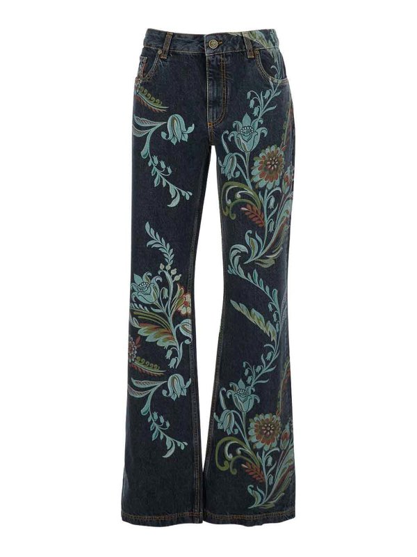 ETRO: flared jeans - Flower Print Flared Jeans
