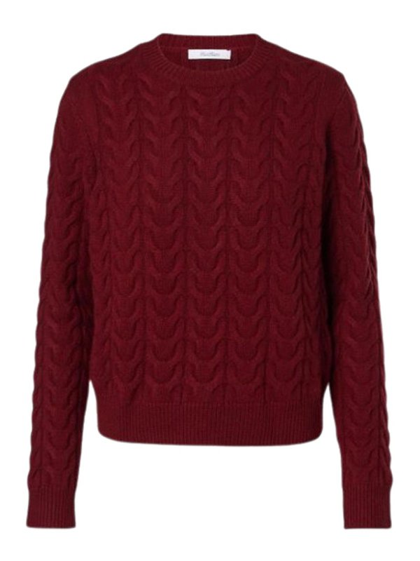 Max Mara: Strickpullover mit Rundhalsausschnitt - Rundhalspullover - Rot