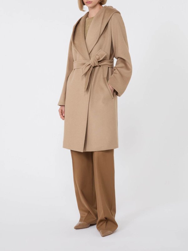 MAX MARA STUDIO: knee length coats online - Newmang Wool Hooded Coat