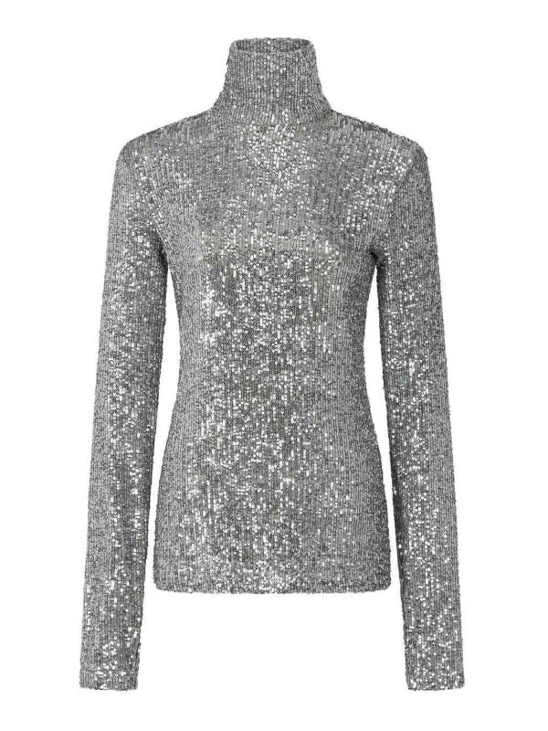 RABANNE: crew necks - Turtleneck Sweater With Paillettes