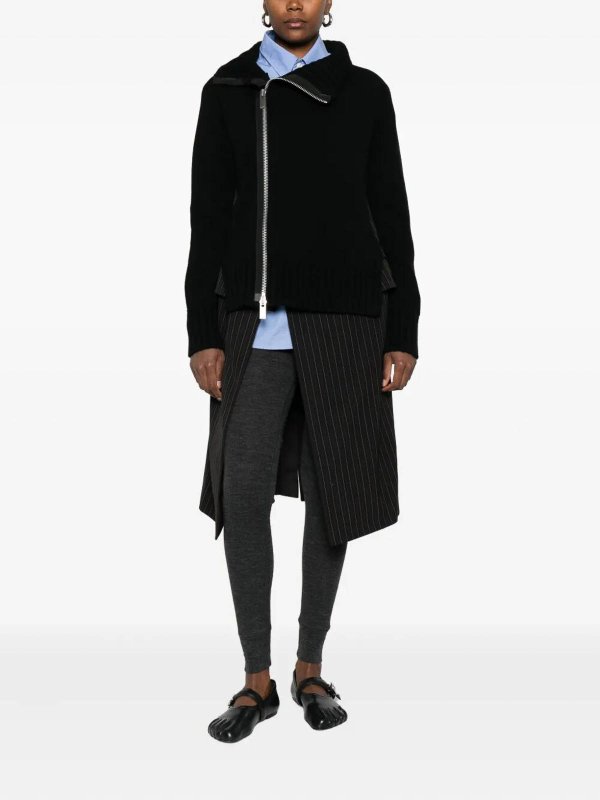 Sacai: knee length dresses online - Stripe Doeskin X Wool Knit Coat Dress