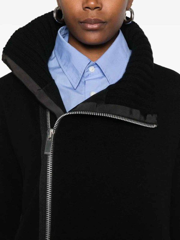 The Best Shops Sacai: knee length dresses - Stripe Doeskin X Wool Knit Coat Dress