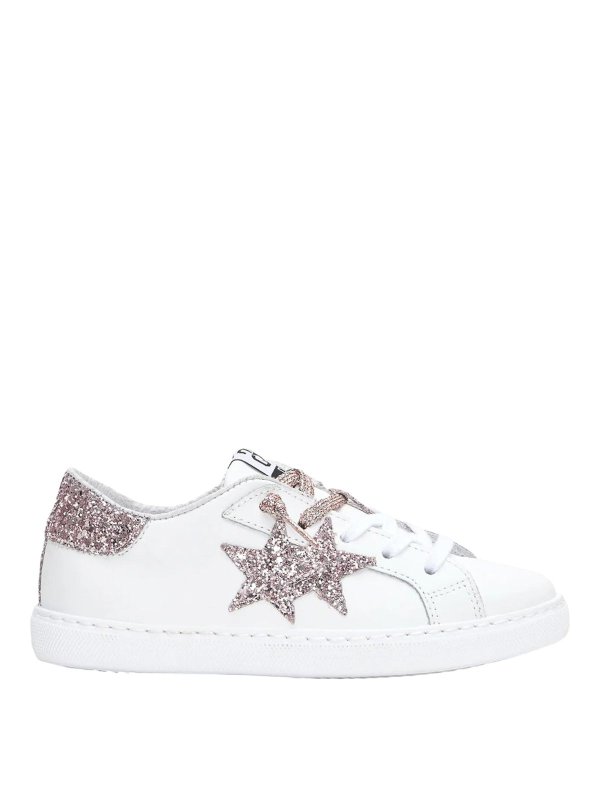 2 STAR KIDS: trainers - Pink glitter white leather sneakers