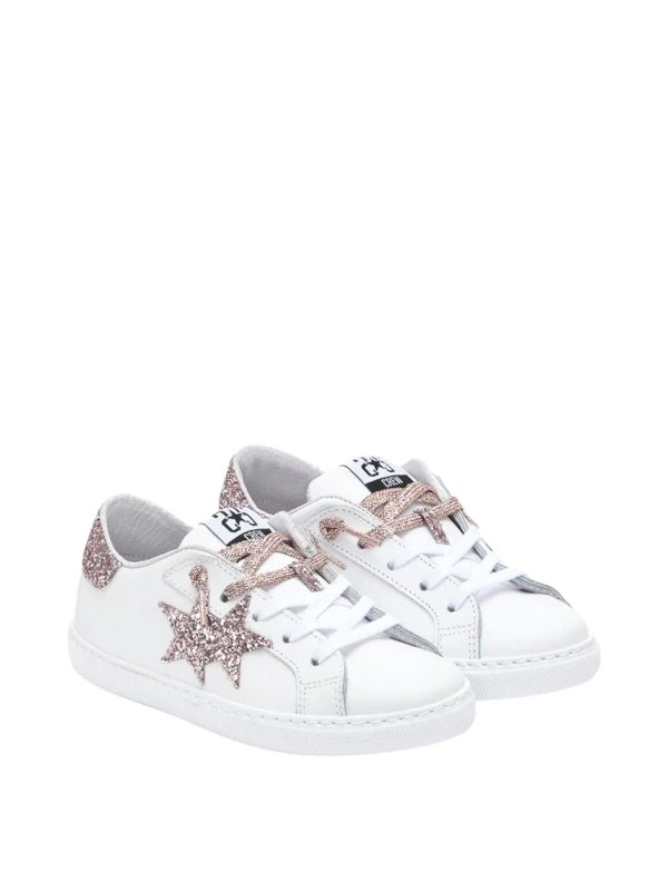 2 STAR KIDS: trainers online - Pink glitter white leather sneakers