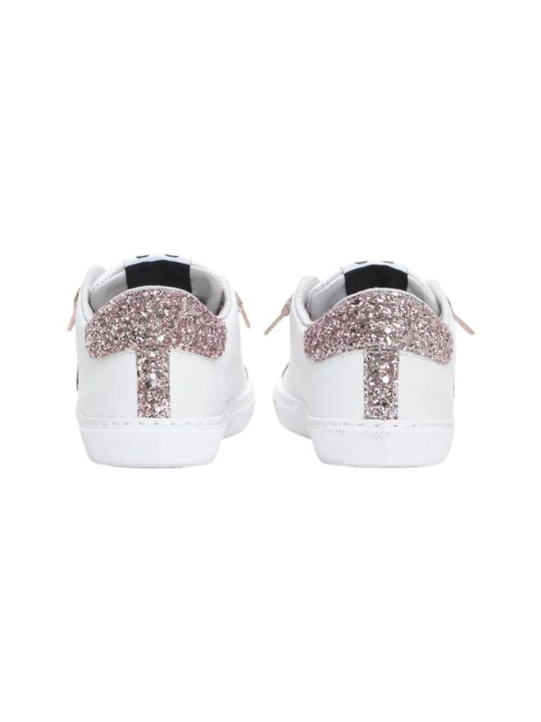 Pink glitter white leather sneakers shop online: 2 STAR KIDS