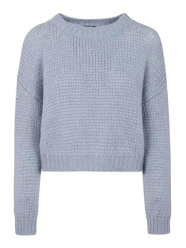 ROBERTO COLLINA: Strickpullover mit Rundhalsausschnitt - Rundhalspullover - Hellblau