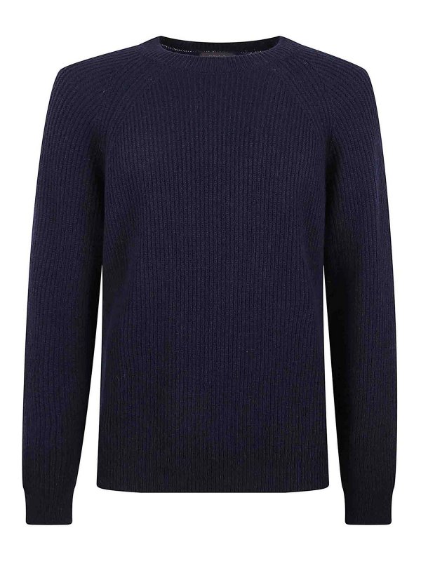 ZANONE: Strickpullover mit Rundhalsausschnitt - Rundhalspullover - Blau