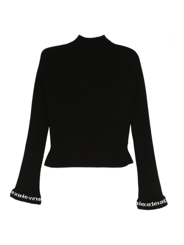 ALEXANDER WANG: crew necks - Black Knitted Sweater With Logo Detail