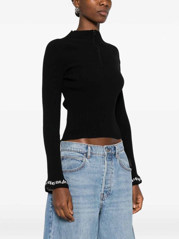 ALEXANDER WANG: crew necks online - Black Knitted Sweater With Logo Detail