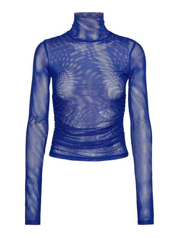 ROTATE Birger Christensen: Turtlenecks & Polo necks - Blue Mesh Top With High Neck