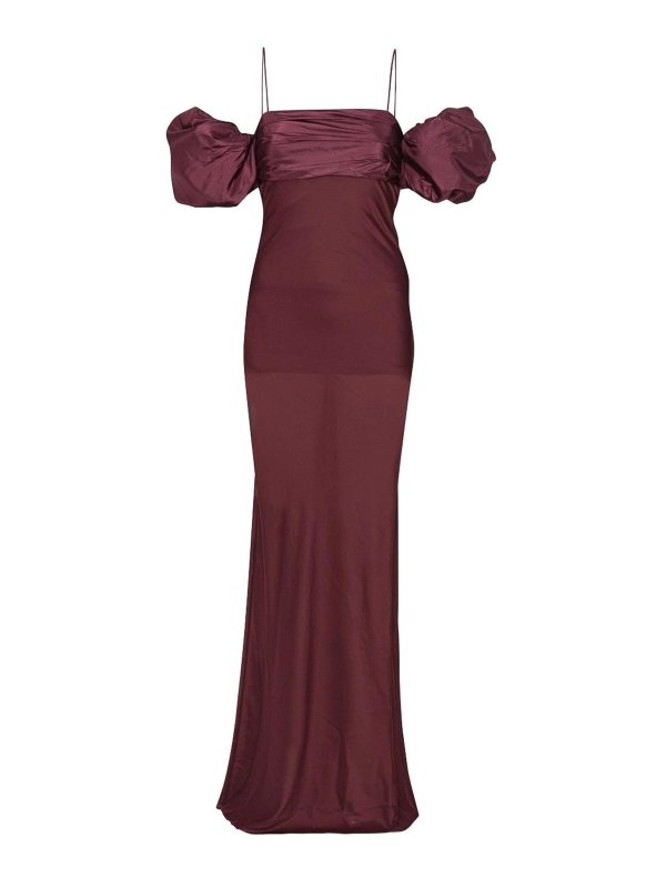 ROTATE Birger Christensen: evening dresses - Burgundy Long Dress In Chiffon Fabric